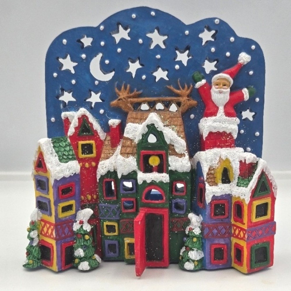 Vintage 1995 Holiday Workshop Candlelight Scenic Santa Tea Light Holder Box